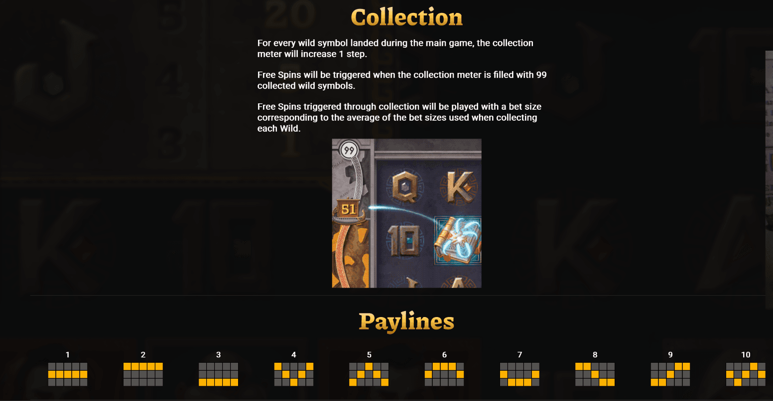 Book of 99 collection help and ten payline diagrams